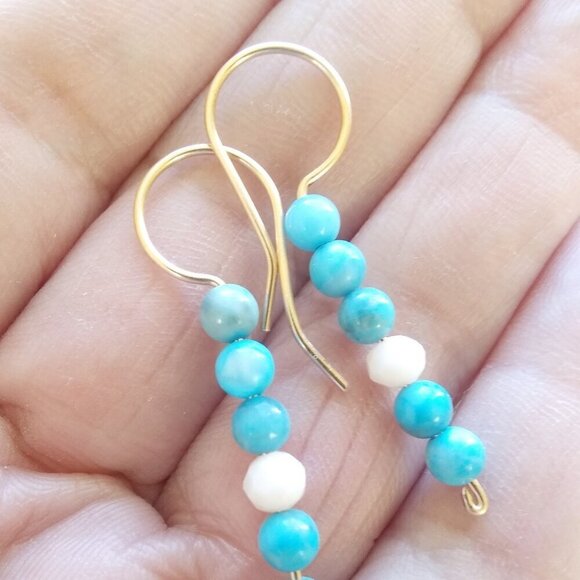 Aqua Larimar ~ Beaded Stick Earrings! Beachy, Boho, Playful, Versatile + Chic - Picture 2 of 7